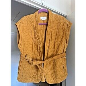 Anthropologie Belted Quilted Cotton Vest Size S/M Orange Ochre Fall Layering